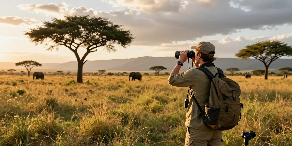 NAGA2000 traveler observing wildlife at Kidepo Valley National Park during golden hour