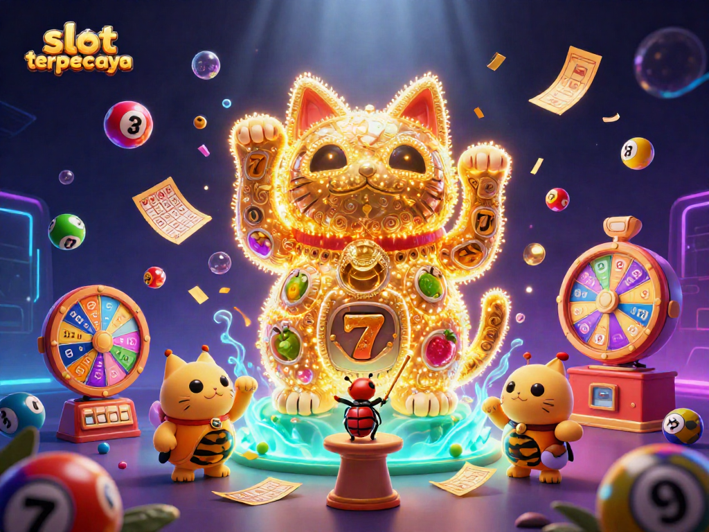 Rasakan sensasi permainan slot terpercaya dengan ilustrasi menarik kartun bertema kasino.