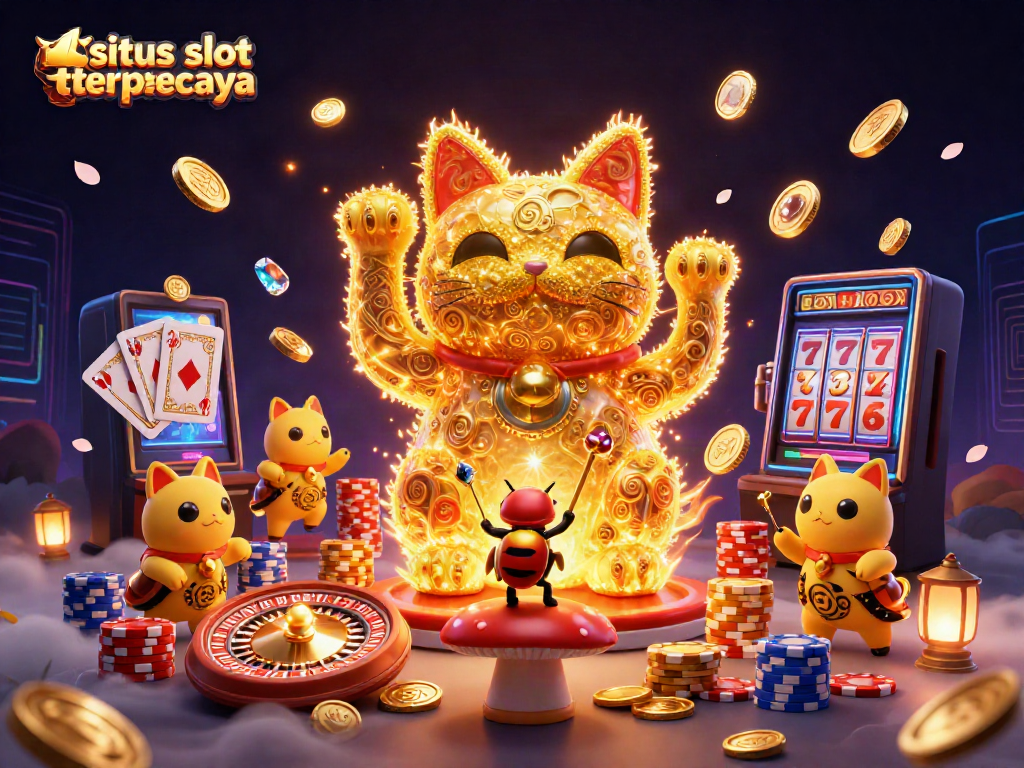 Sparks fly with the situs slot gacor terpercaya lucky cat while cascading golden coins illuminate the online casino experience.