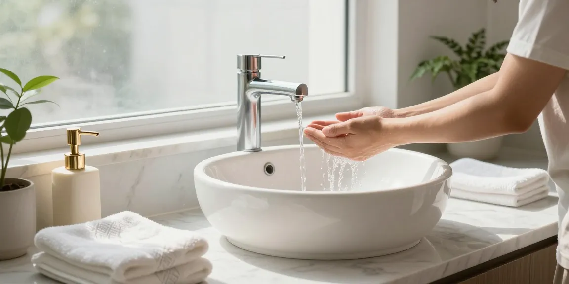 Elegant wudu wash basin showcasing craftsmanship of a solid surface countertops company in a serene bathroom setting.