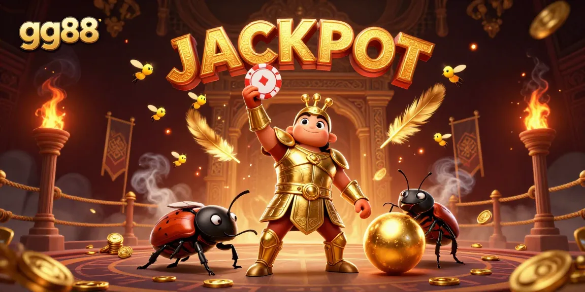 Celebrate wins at gg88 with a victorious hercules beetle and exciting casino elements!