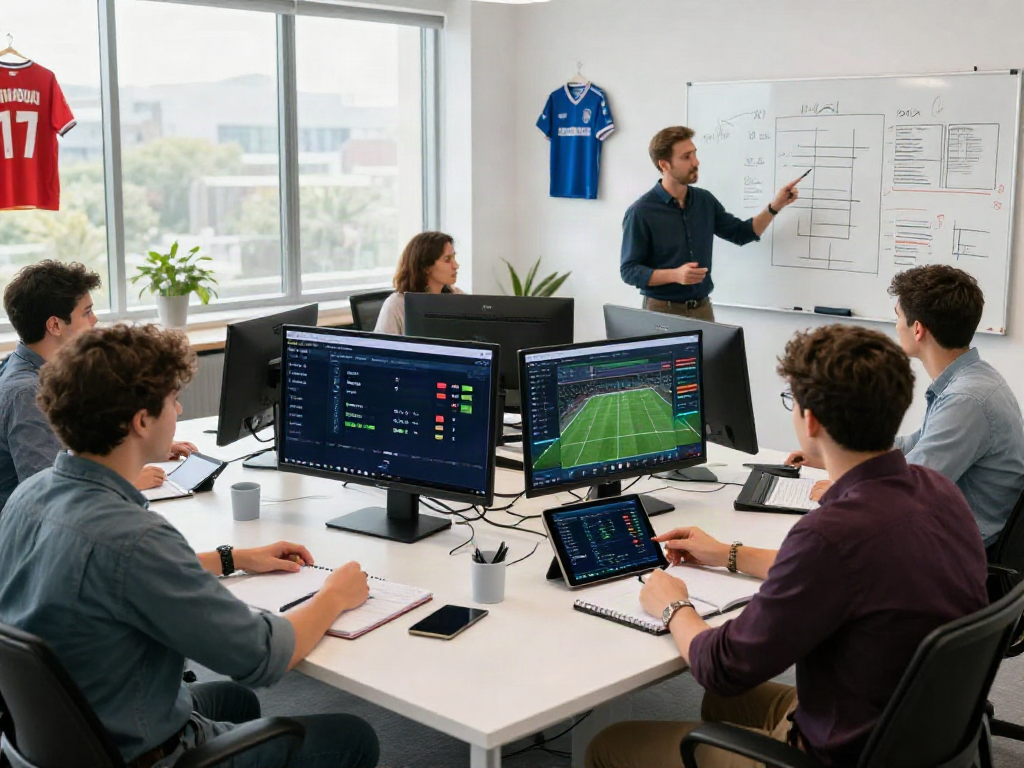 WWBOLA sports betting analysis with high-tech displays and team discussions.