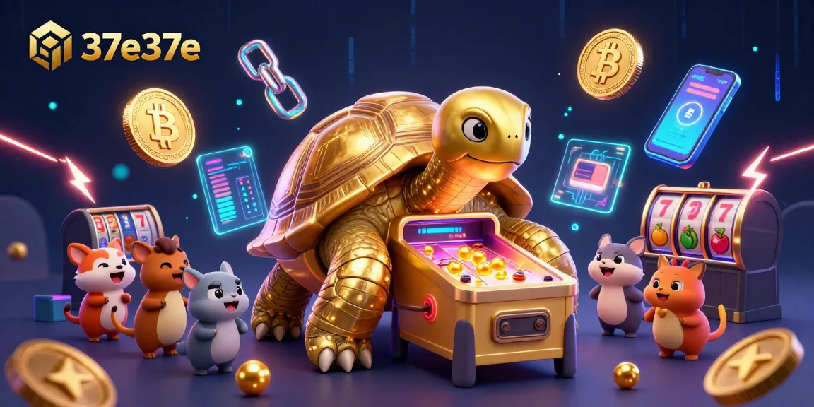 Engage with 37e37e's vibrant casino world, featuring exciting slots and crypto elements in a colorful illustration.