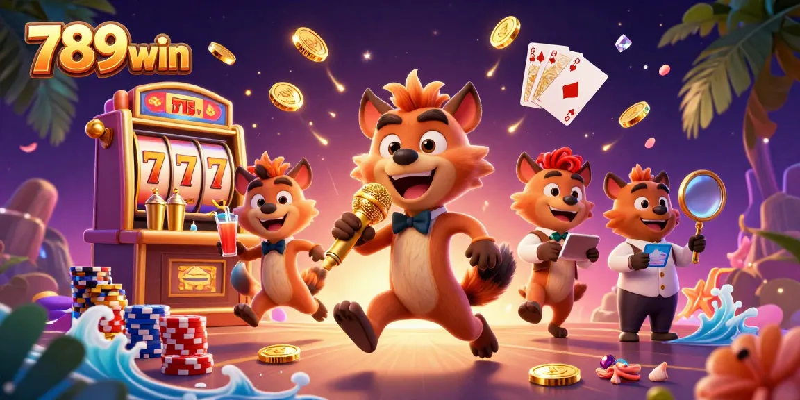 Experience the vibrant energy of 789win casino with playful hyenas at a comedy club, showcasing gaming fun.