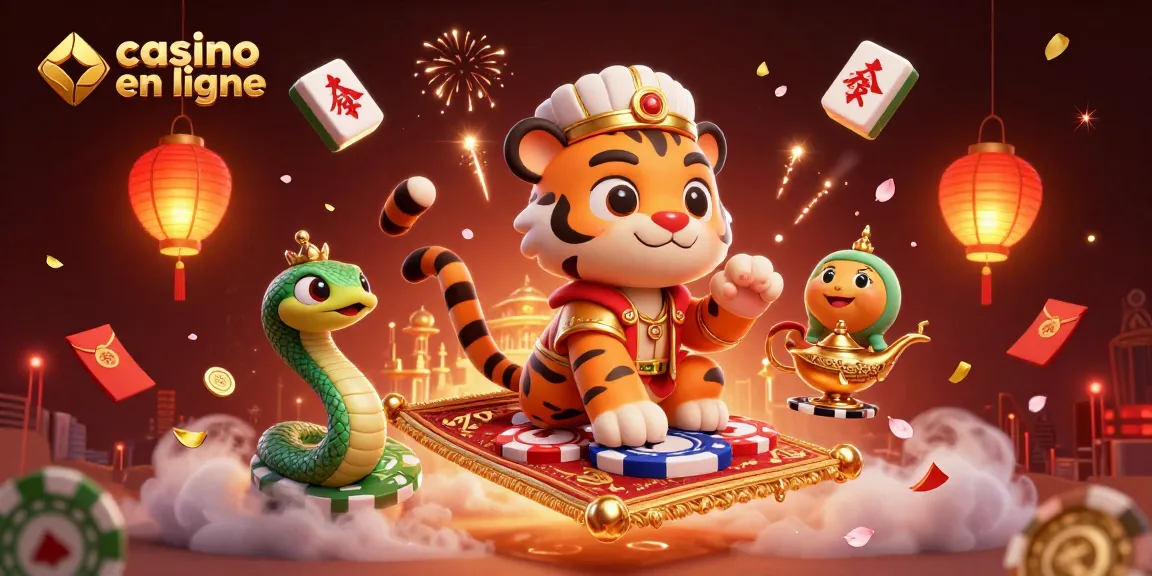 Découvrez l'excitation du casino en ligne avec une illustration dynamique et pleine d'action mettant en scène un thème des Mille et Une Nuits.