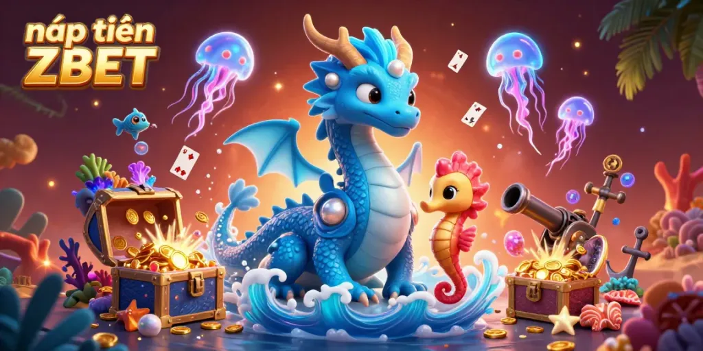 Engage in thrilling gameplay with nạp tiền ZBET surrounded by a magical underwater scene featuring a water dragon and treasure.