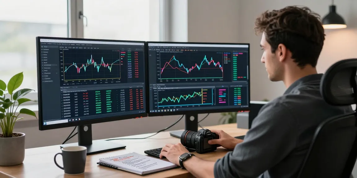 Engaged trader using MetaTrader 5 with charts and analytics in a modern workspace.