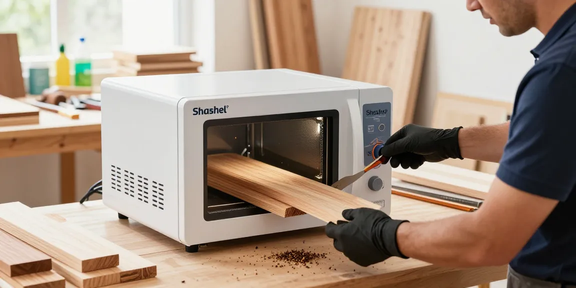 Shashel® microwave technology eliminating wood-boring insects in a professional workshop.