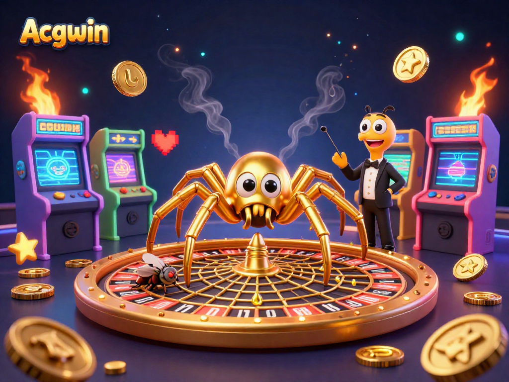 Acgwin enhances excitement as a cartoon spider spins a roulette wheel while players bet