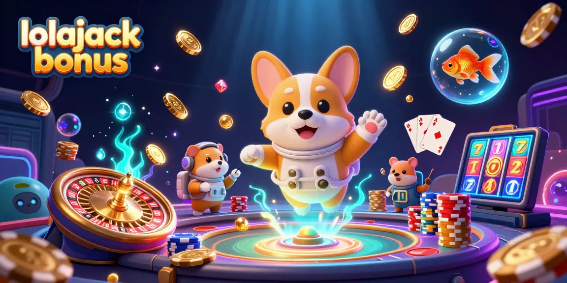 Experience the excitement of the lolajack bonus with playful characters in a vibrant casino scene.
