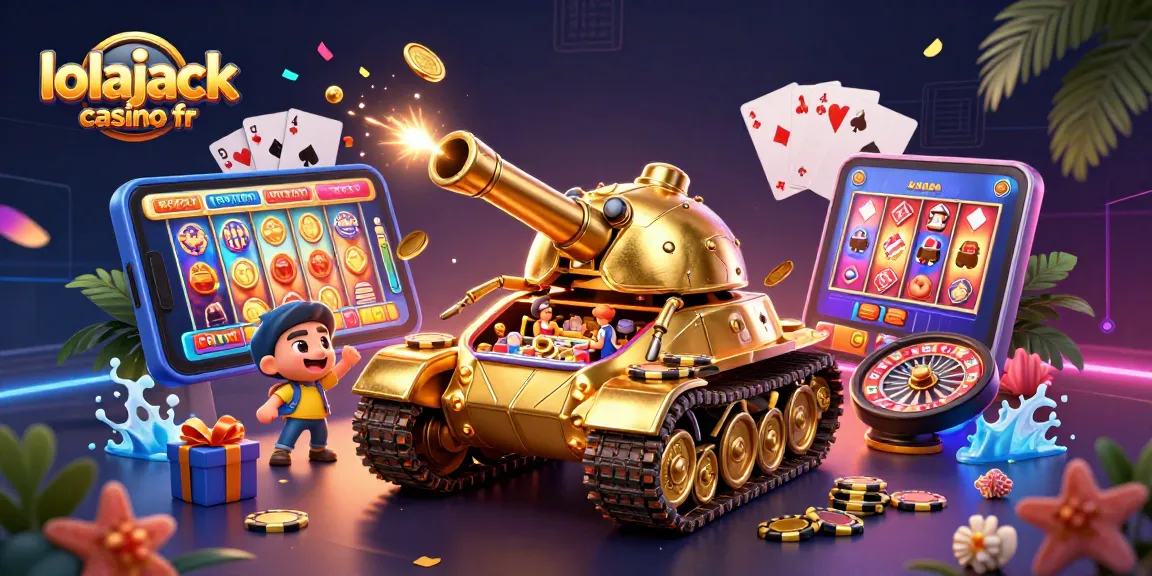 Jouez sur le lolajack casino fr avec un tank doré inspirant révélant un mini casino et des jeux attractifs.
