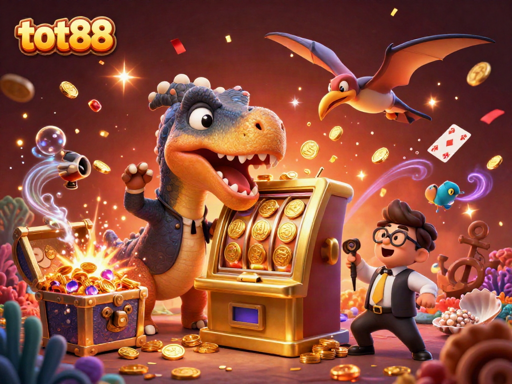 tot88 experience a jackpot with a pachycephalosaurus at a vibrant casino scene