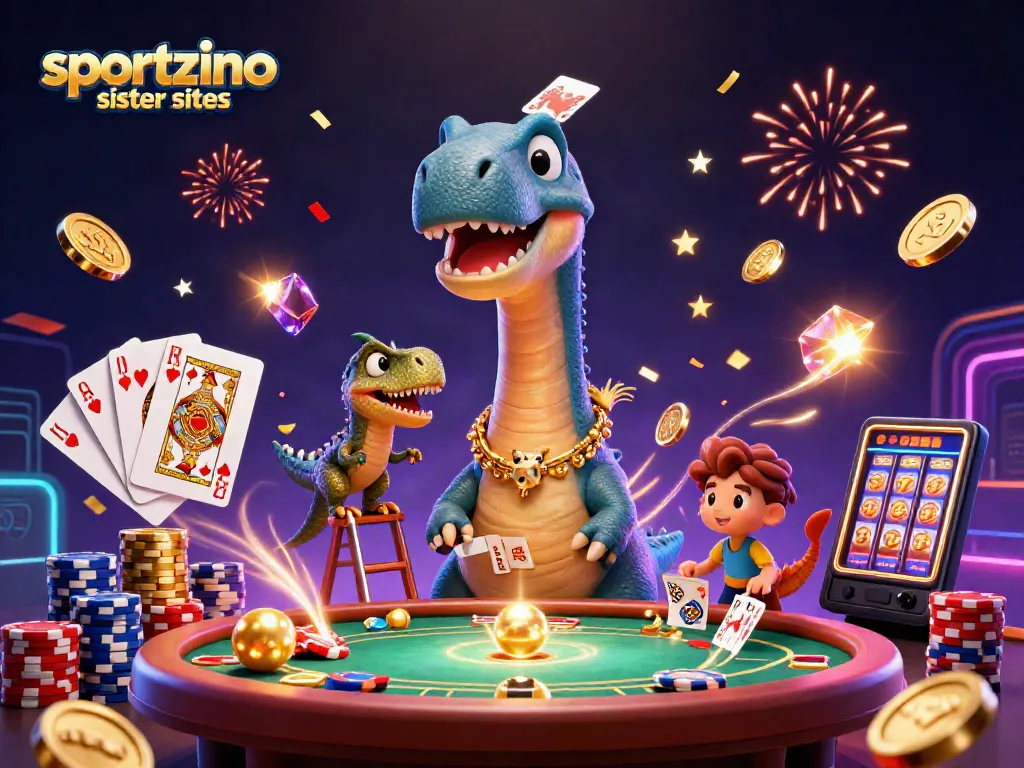 Spin the reels and discover sportzino sister sites in this vibrant casino-themed scene.