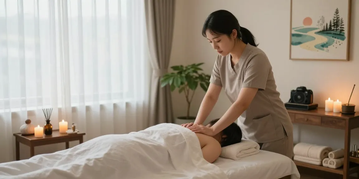 Relaxing massage therapy room for 의정부출장안마 services with soothing decor and calming atmosphere.
