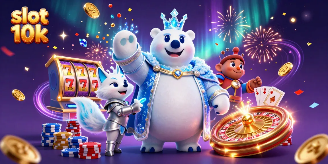 Win big with slot 10k as the ice king and snow fox celebrate casino victories.