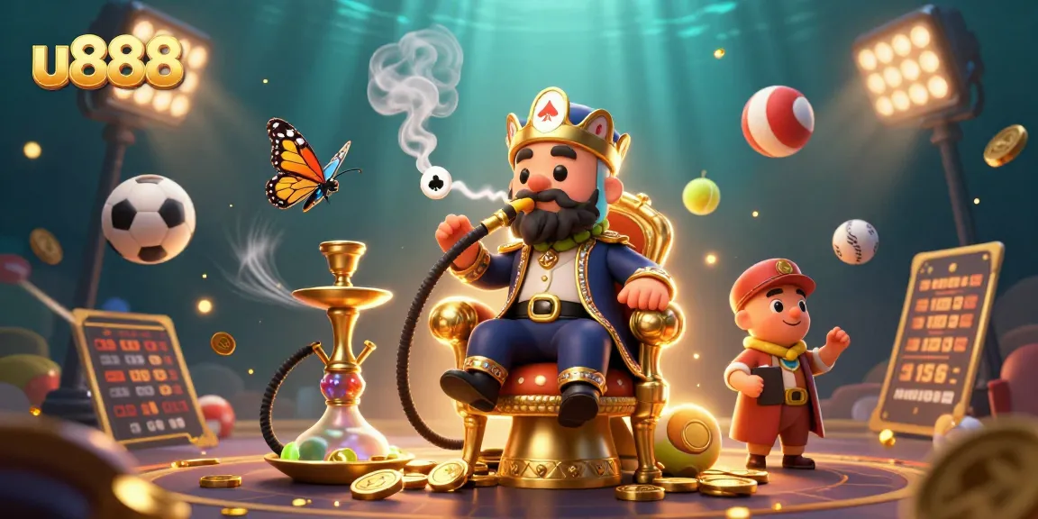 Experience gaming thrills at u888 with vibrant casino elements in an engaging 3D illustration.