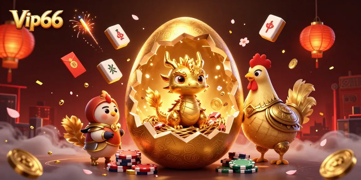 Win big at Vip66 with thrilling gaming experiences featuring a baby dragon and poker chips.