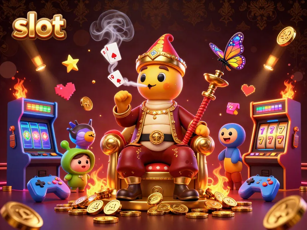 Putar slot untuk kemenangan besar dengan simbol jackpot dan mesin permainan 3D cerah.
