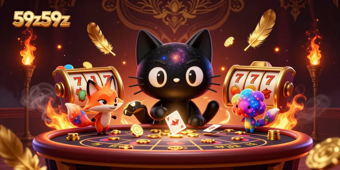 Atraia prêmios em 59z59z com a mágica do gato negro em um cassino cósmico cheio de fichas e luzes.