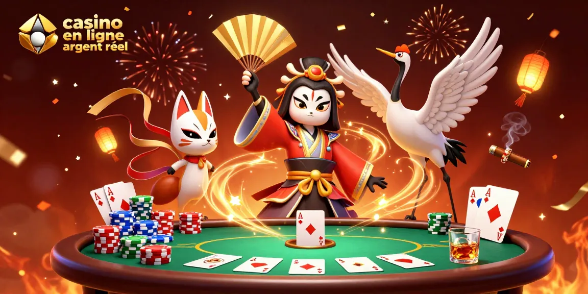 Jouez à des jeux palpitants de casino en ligne argent réel, entouré de personnages colorés.