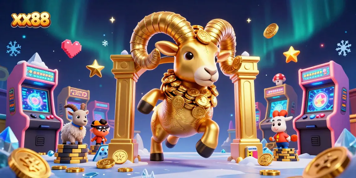 Experience thrill at xx88 with a charging golden ram and arcade games illuminating the casino!