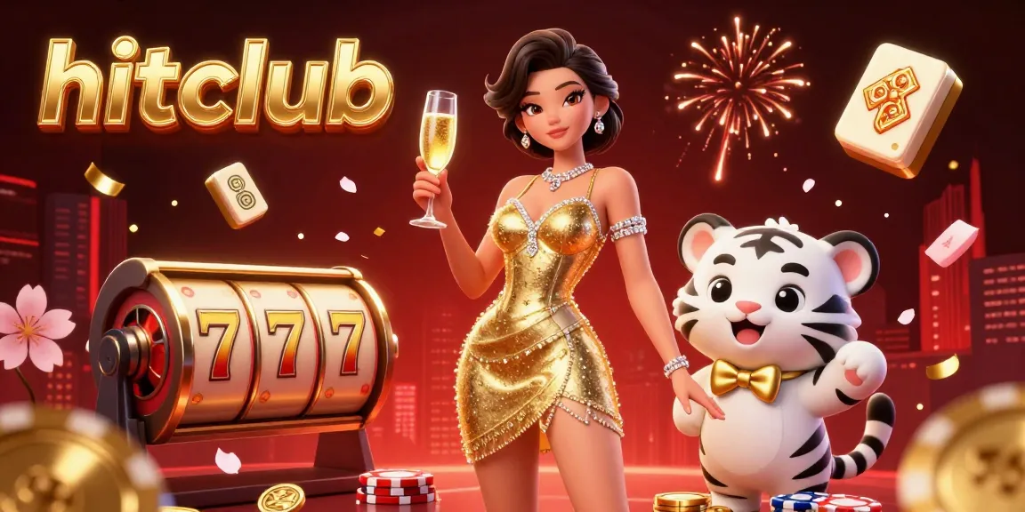 Experience excitement at hitclub with a glamorous 3D casino scene featuring a woman and a tiger, surrounded by slot reels.