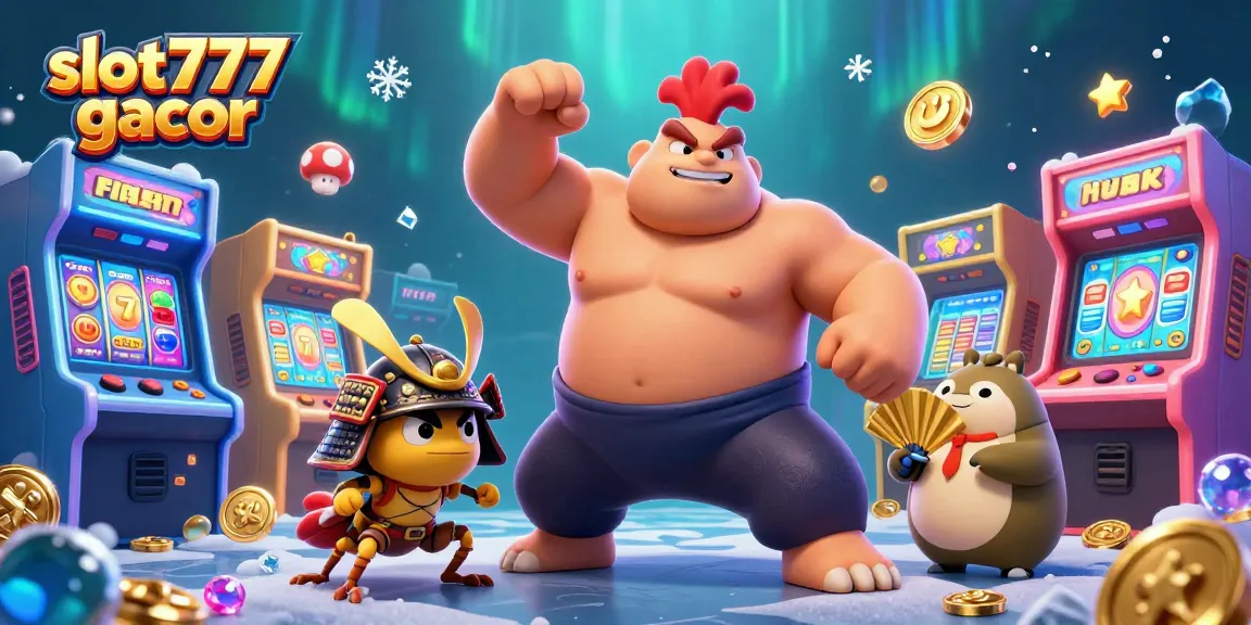 Experience the excitement of slot777 gacor with a dynamic scene of gaming characters and vibrant casino elements.