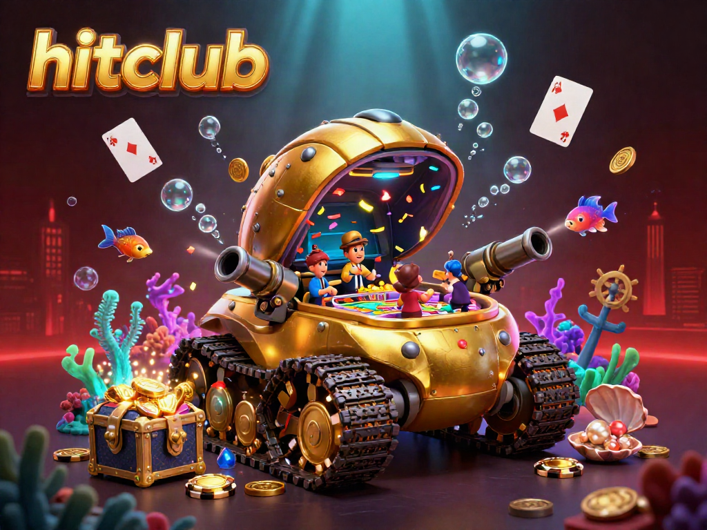 Experience thrilling action in hitclub's vibrant miniature casino scene with golden beetle tank and confetti.