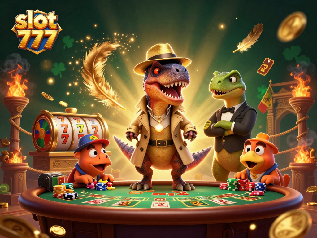 Experience thrilling action at slot 777 with colorful characters, slot reels, and dynamic casino atmosphere.