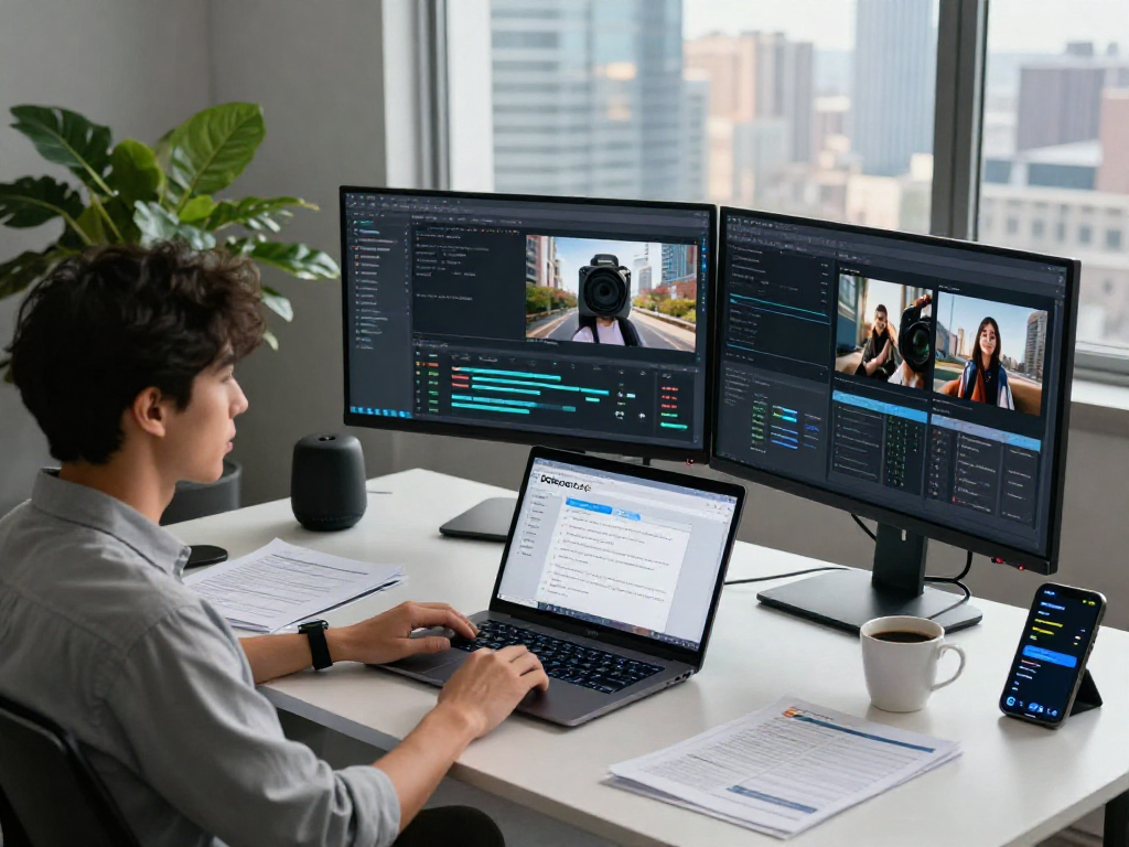 AI image detector in a tech workspace with real-time analytics and moderation tools.