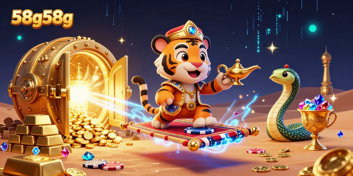 Crie uma fortuna com 58g58g em um cassino cheio de tesouros e símbolos de jogos.