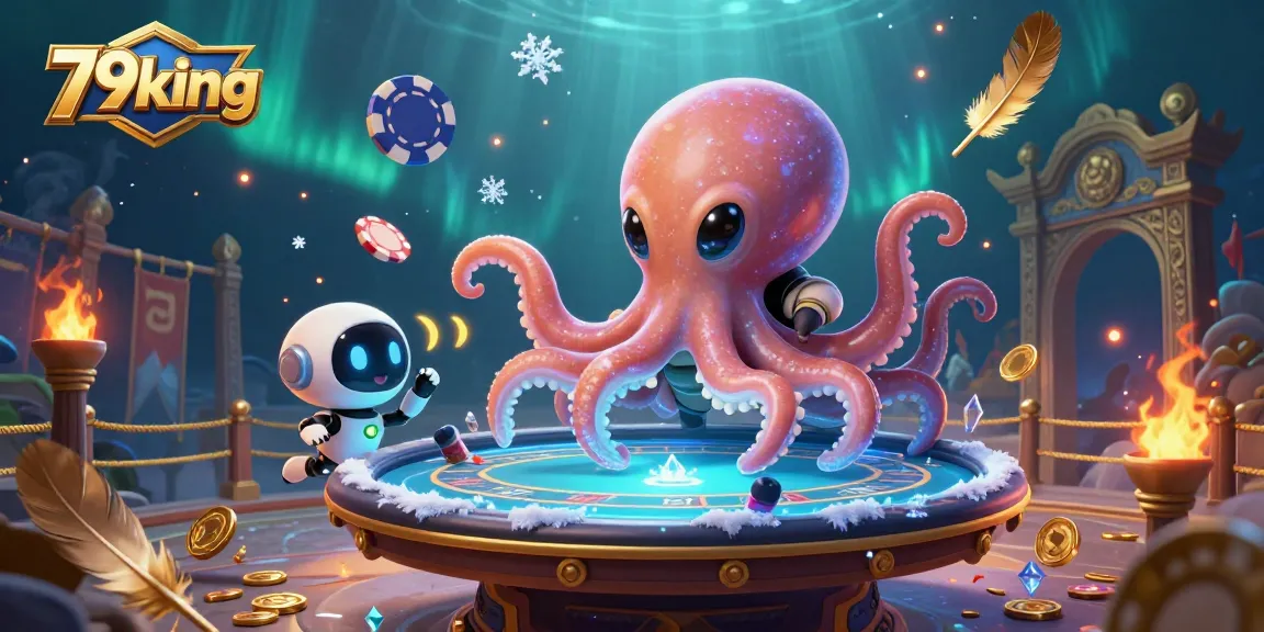 Experience thrilling gaming at 79king with a cosmic poker scene featuring an alien octopus.