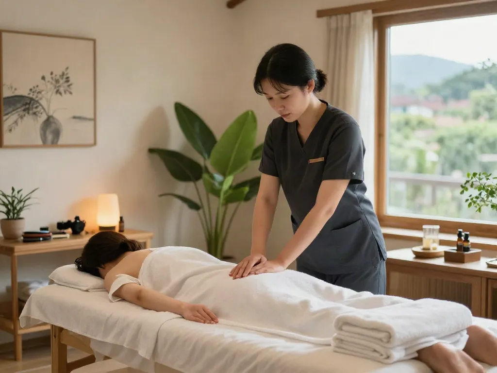 serene spa massage setup highlighting 서대문출장마사지 experience with inviting decor and tranquil environment