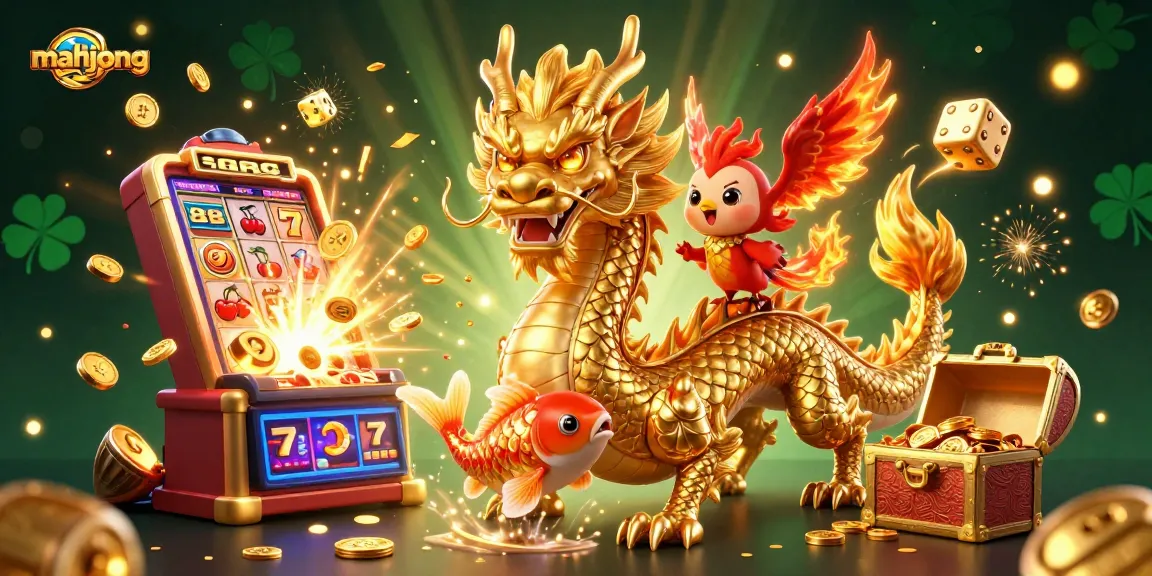 Play mahjong in a vibrant, animated casino scene full of fortune and excitement.