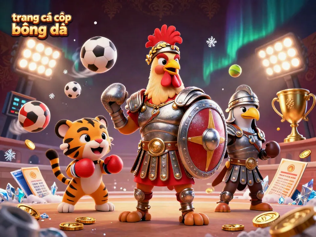 trang cá cược bóng đá với hình ảnh gladiator và các hoạt động bóng đá sôi động