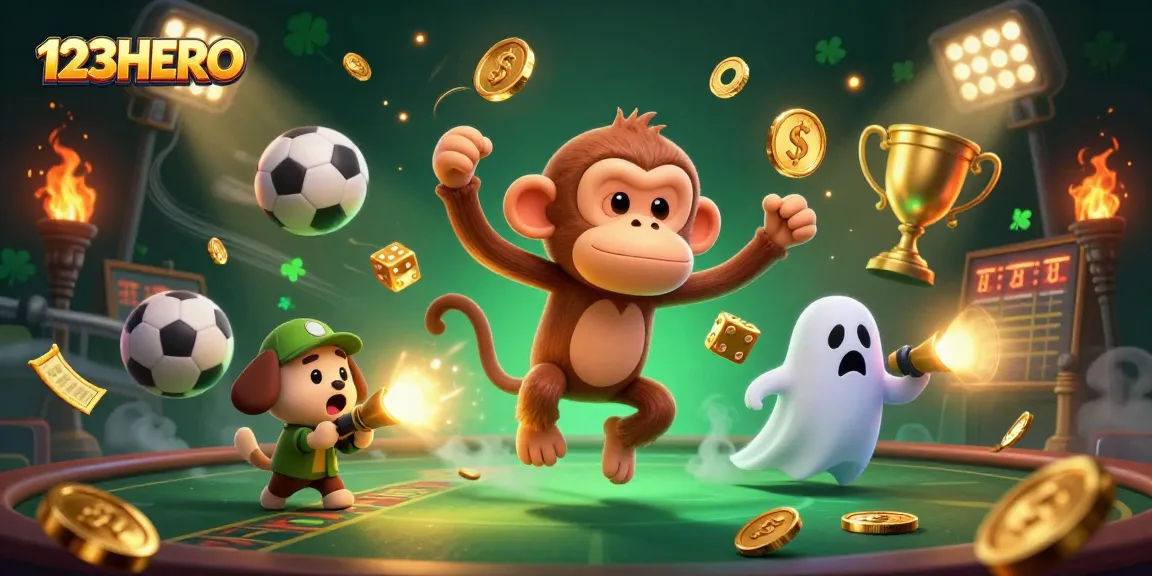 Bet on thrilling plays at 123HERO with a dynamic casino scene showcasing excitement and winnings.