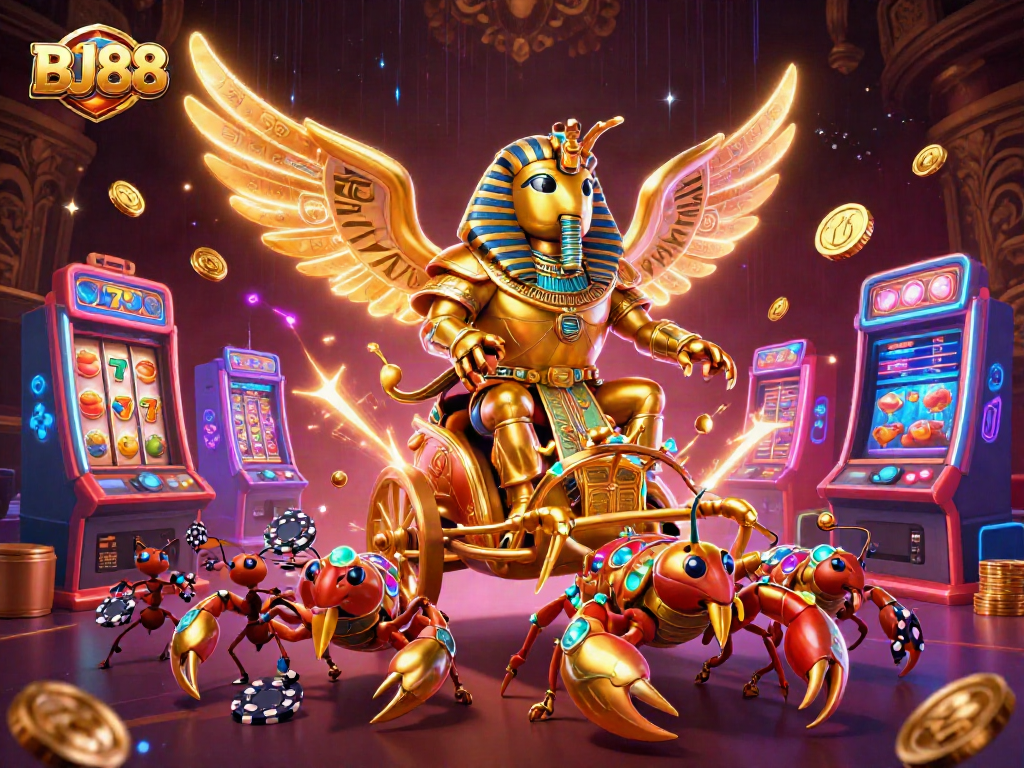 Experience thrilling casino games at BJ88 with captivating golden beetle and scorpion imagery.
