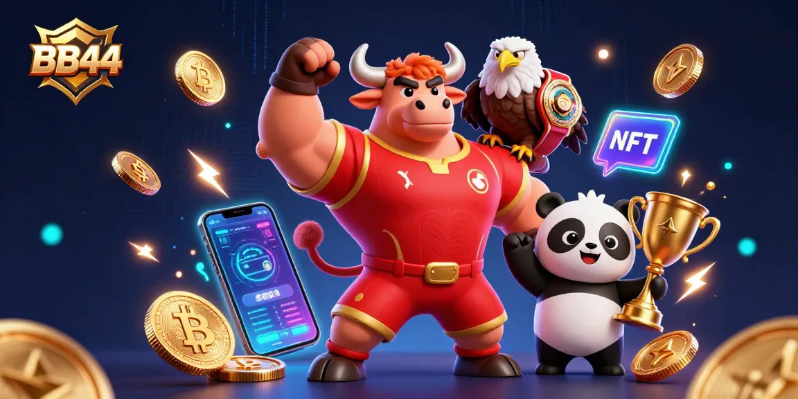 Experience the excitement of BB44 casino with a dynamic 3D illustration showcasing gaming triumphs.