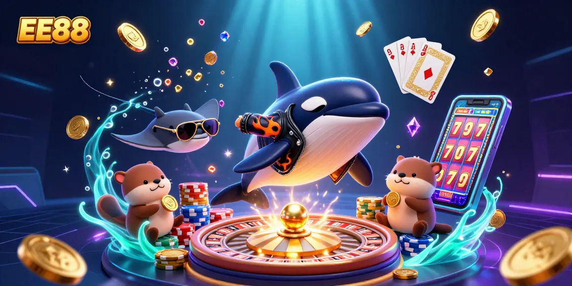 Engage in thrilling slots at EE88 with vibrant characters and dynamic casino elements.