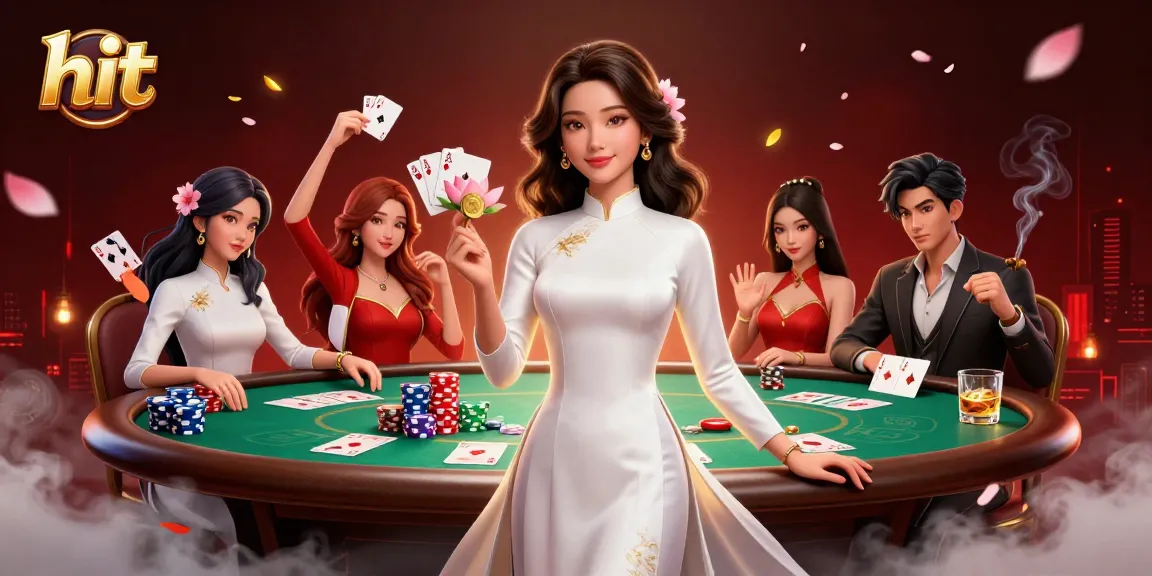 Engaging hit casino scene with an elegant Asian woman at the poker table, showcasing vibrant game elements.