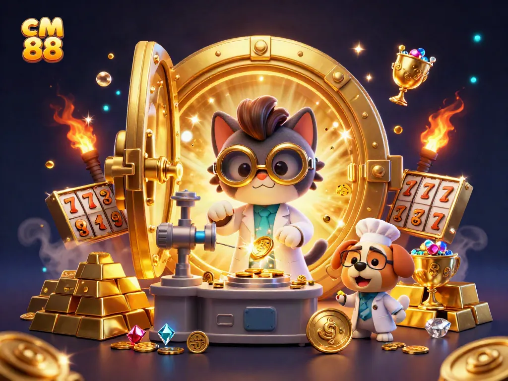 Experience the cm 88 online casino with a thrilling 3D scene of lucky characters and riches!
