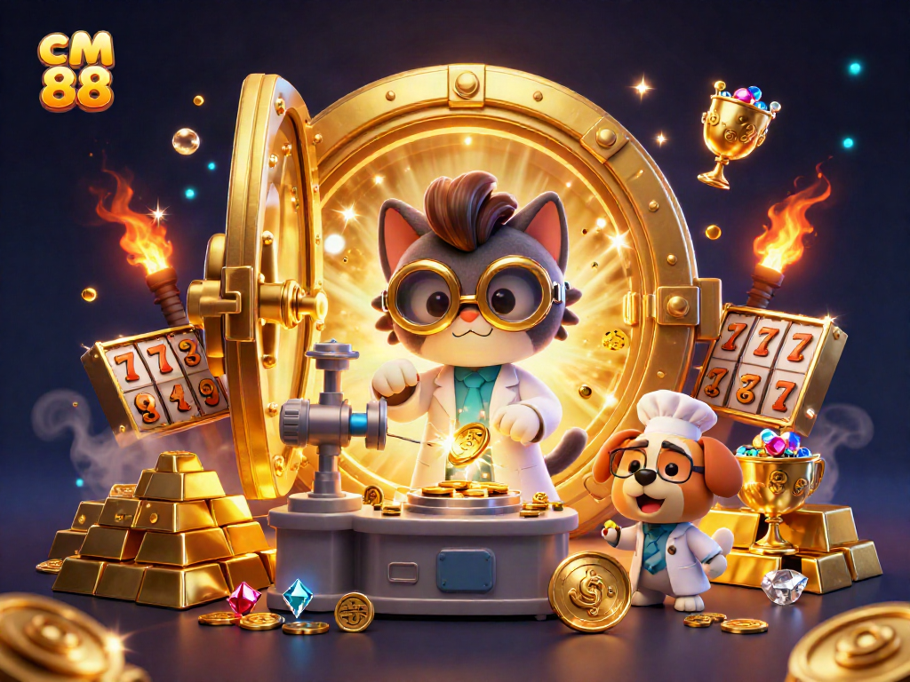 Experience the cm 88 online casino with a thrilling 3D scene of lucky characters and riches!