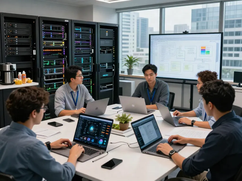 Collaboration among professionals in AI infrastructure development.