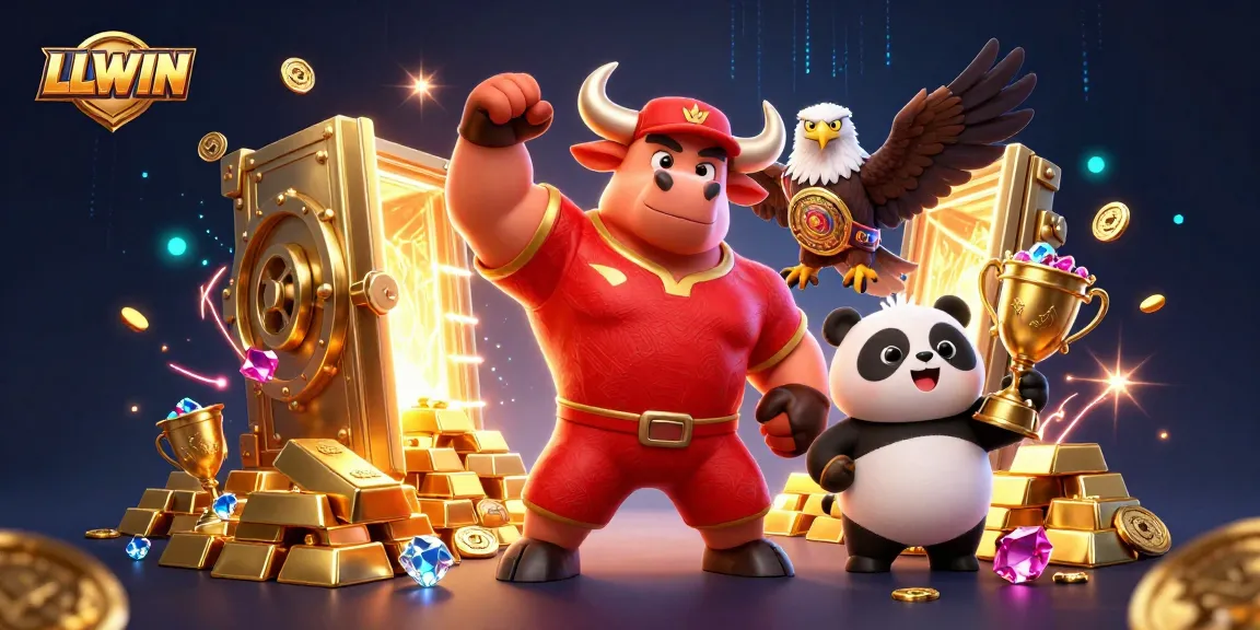 LLWIN rewards players with rich experiences in online gambling, showcasing vibrant characters and gold treasures.