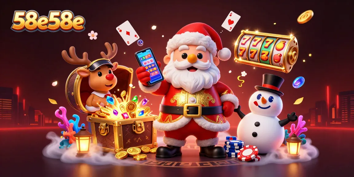 55e58e traz uma cena emocionante do Natal em um cassino com personagens interagindo em jogos de sorte.