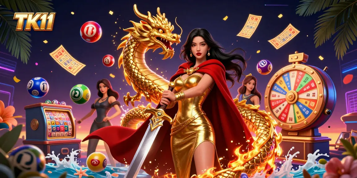 Experience the excitement at TK11 Casino with vibrant games and rewards in a stunning 3D illustration.