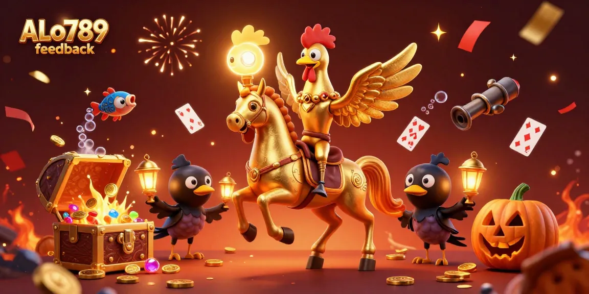 Engage with ALo789 feedback in a vibrant casino scene showcasing a golden rooster and dynamic gambling elements.
