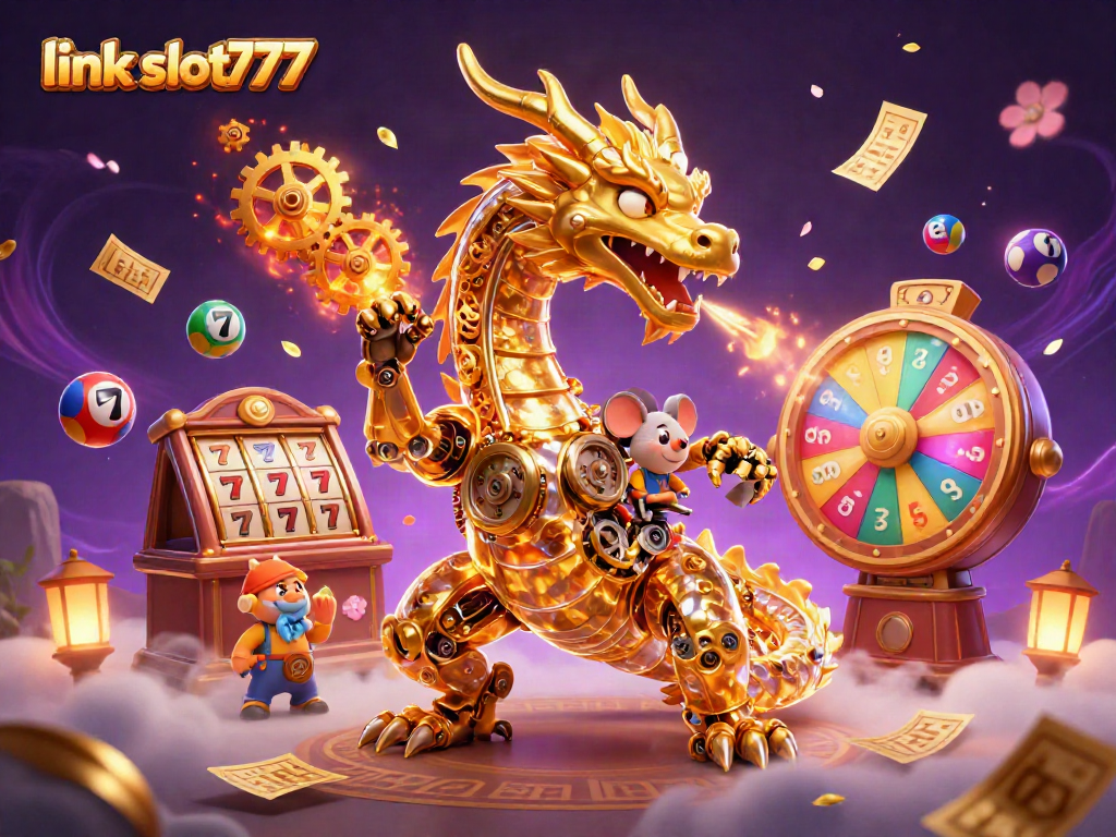 Experience the thrill of link slot777 with an enchanting 3D casino scene featuring vibrant slot symbols and dynamic game elements.