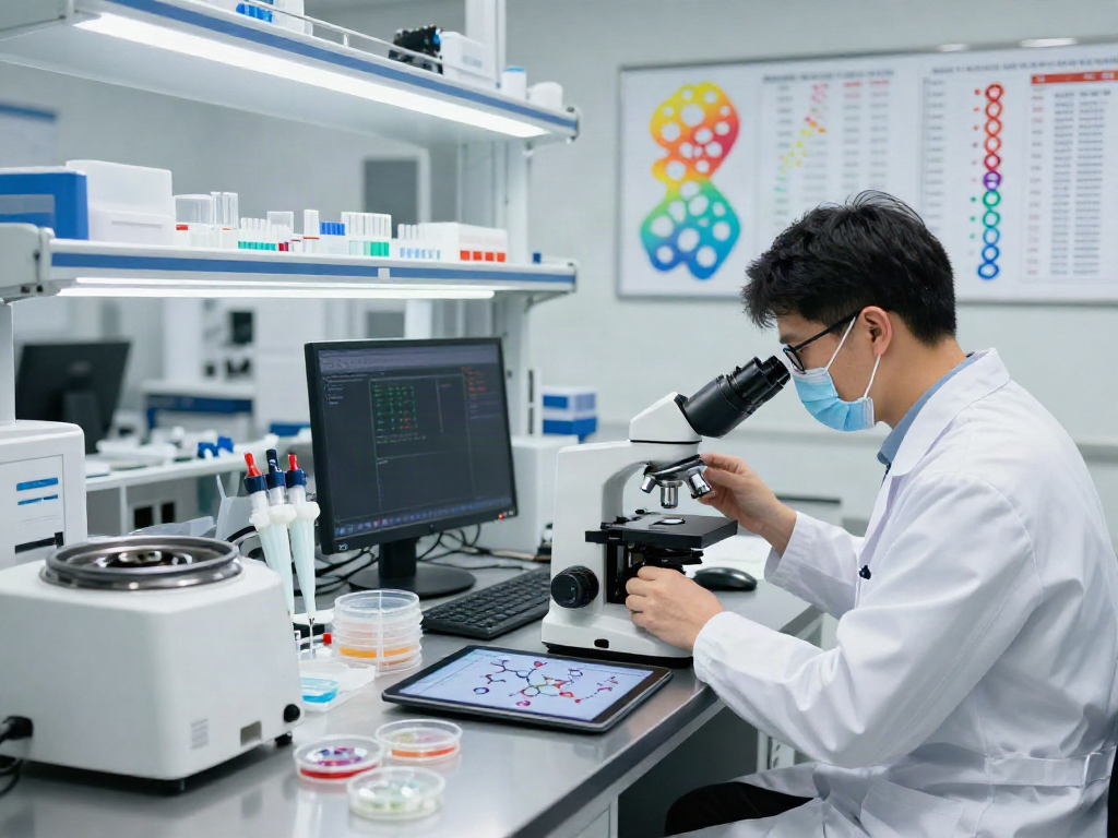 Researcher analyzing peptide samples and comparing pepti prices in a modern lab.