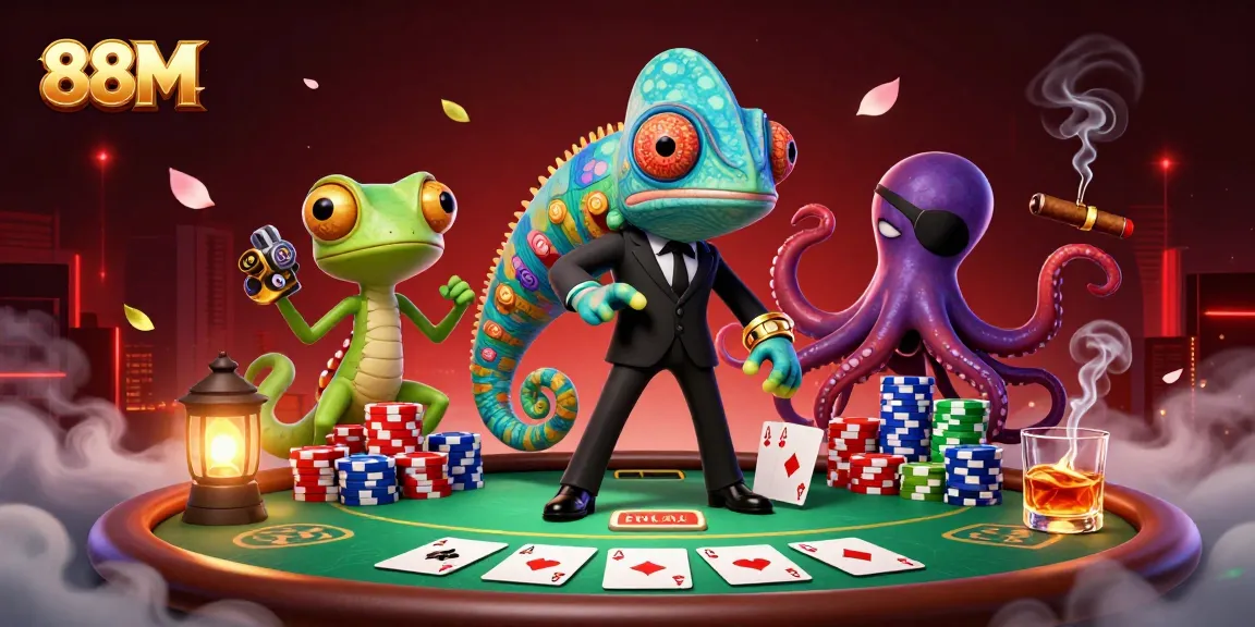 Win big at 88M with thrilling poker action featuring colorful chips and dynamic characters.